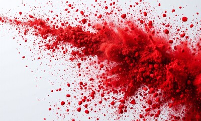 A vibrant red powder splash against a white