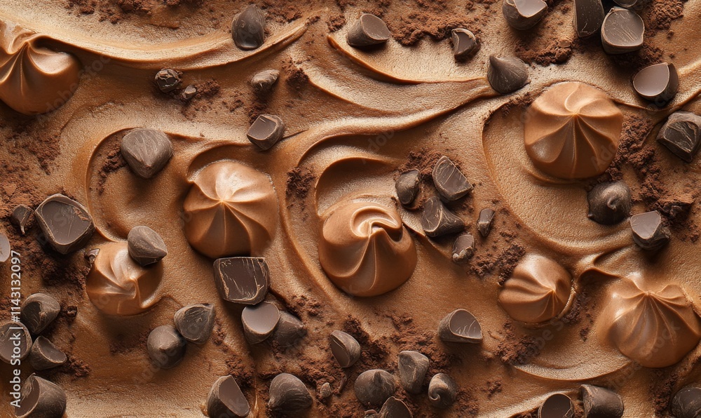 Poster Chocolate paste smears and cocoa powder patterns merge with intricate chocolate chip details on a mocha mousse backdrop.