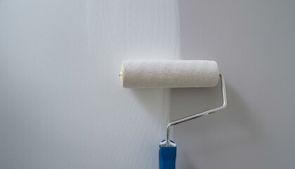 Obraz premium Roller applying paint to wall, scene of smooth rolling on wall