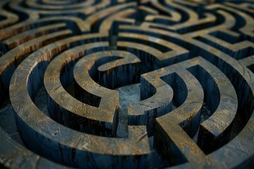 Large wooden maze is creating an intricate pattern, challenging viewers to find a solution