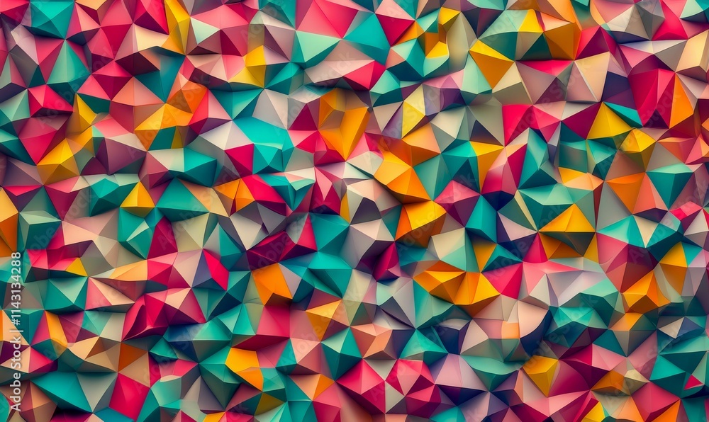 Poster multicolored geometric surface with triangular pyramids. futuristic, bright 3d banner.