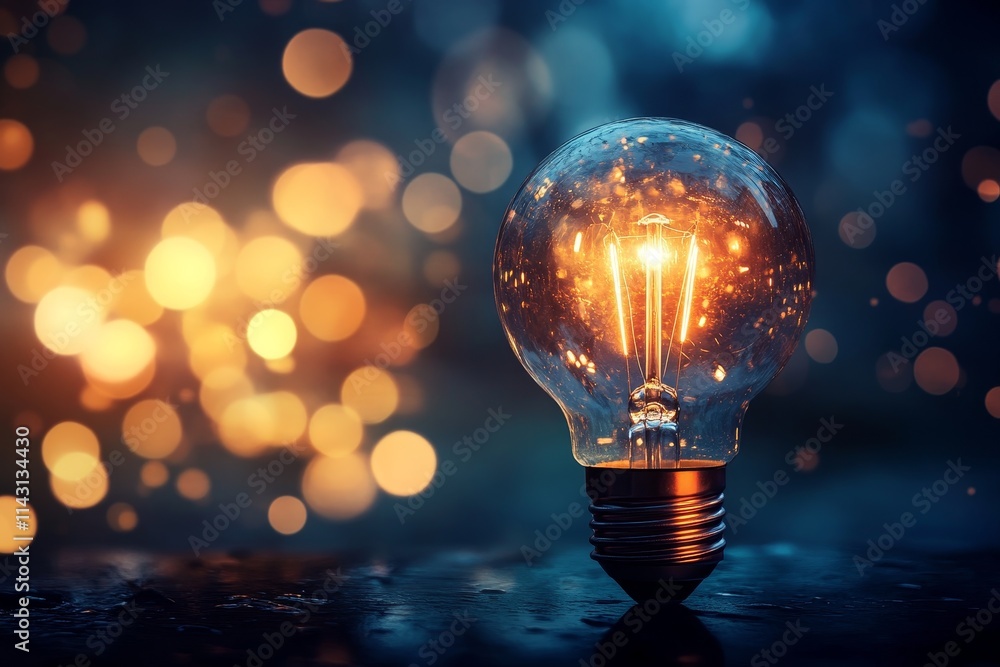 Poster glowing lightbulb on dark background with bokeh. (1)