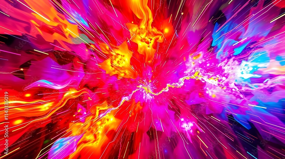 Poster abstract burst of energy: a vibrant burst of light and color, radiating outwards in an explosion of 
