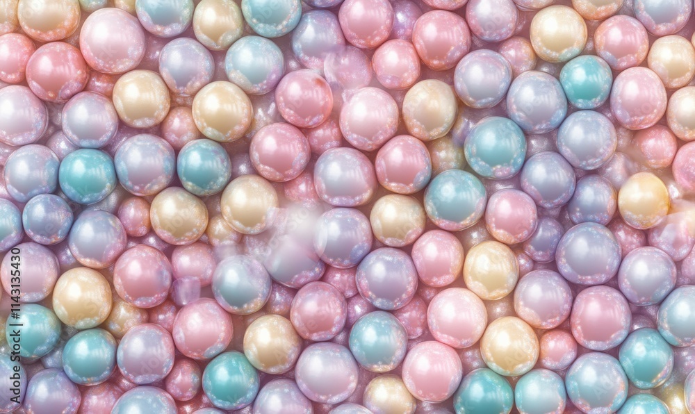 Poster pastel colored 3d spheres arranged to create a multicolored abstract background. .