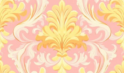 Pink and Yellow Rococo Pattern Background.