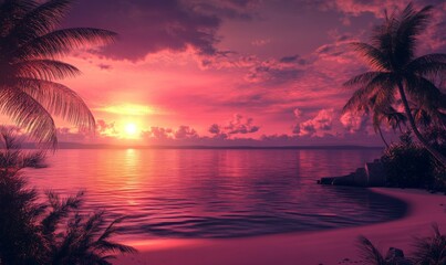 Serenity wallpaper with Romantic Sunset Beach in the Bahamas. Paradise Honeymoon Shoreline.