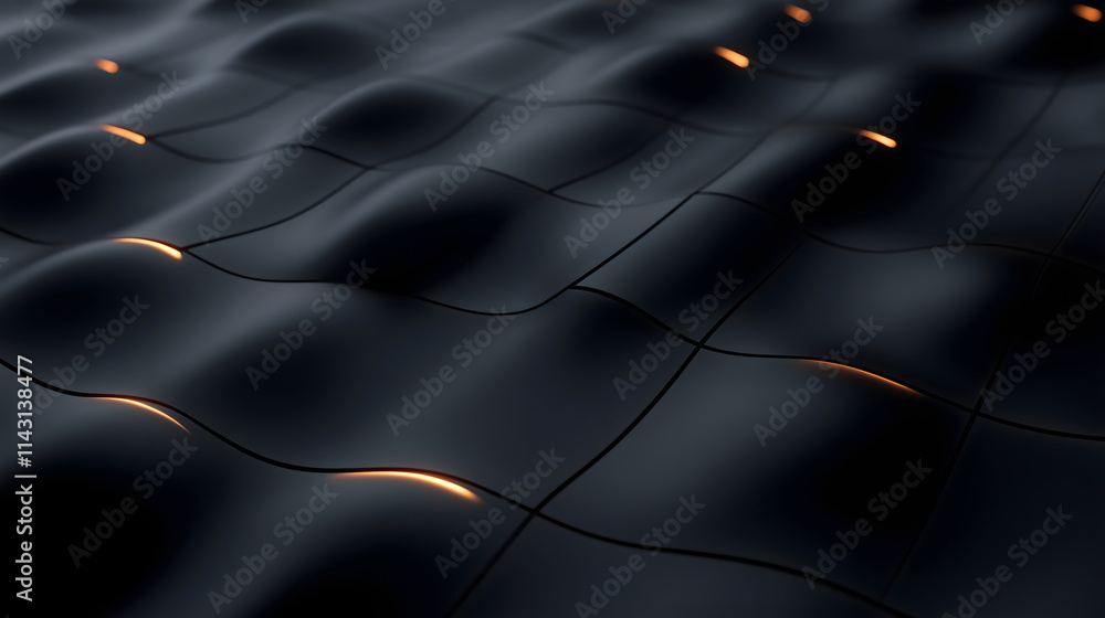 Poster black textured background with wavy pattern and glowing lines, futuristic abstract design, digital a