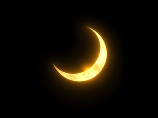 Crescent Moon in the Night Sky: A luminous crescent moon illuminates the night sky, its soft glow casting an ethereal aura.