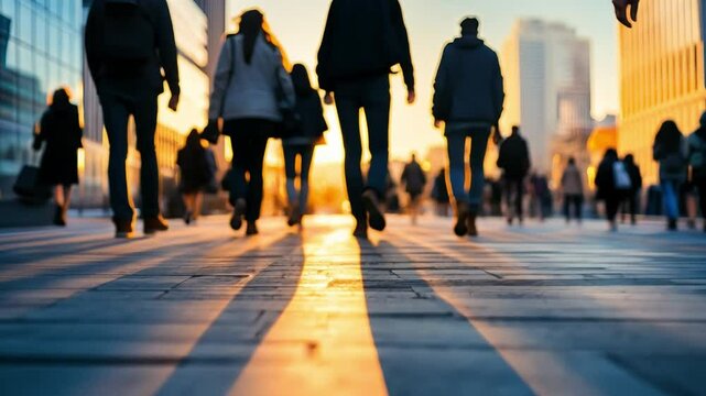 Silhouettes of Hope: A crowd of silhouettes walks towards a radiant sunrise, signifying a collective journey towards a brighter future.  