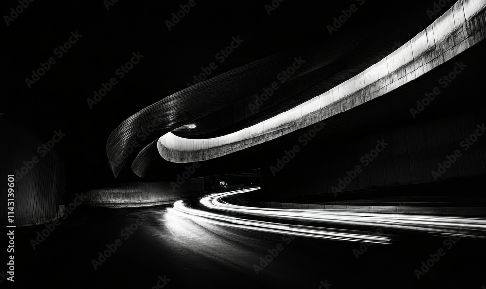 Poster the lights strokes building a curve over a highway. blur motion.
