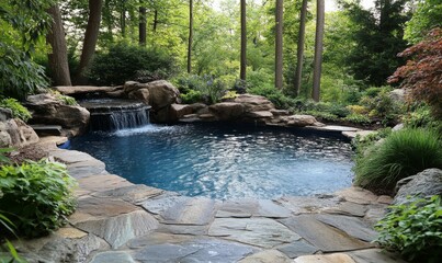 Naklejka premium The outside area needs more rugged landscape such as a pool with rock.