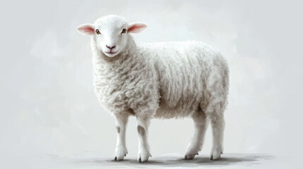 Obraz premium white sheep, lamb of god on white background, flat illustration, farm animal