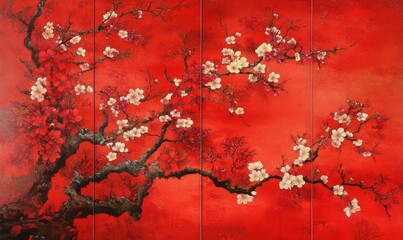Red Japanese Blossom Illustration.