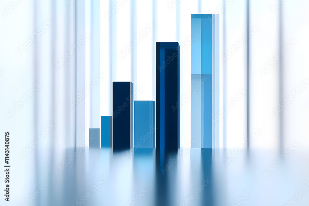 Poster abstract digital illustration displaying a bar chart with blue-colored bars on a transparent backgro
