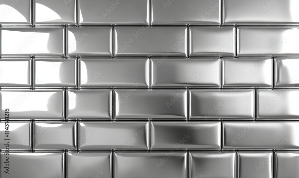 Poster silver, glossy mosaic tiles arranged in the shape of a wall. luxurious, blocks stacked to create a r