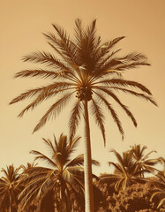 A sepia-toned palm tree done in a vintage style, low-poly, with white tones