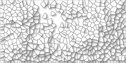 3D Abstract White Color Broken Stained-Glass Geometric Retro Tiles Pattern Black Lines & Quartz Crystal Voronoi Diagram Background for Website, Fabric Printing, Brochures, Premium Packaging