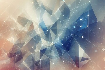 Geometric abstract background with glowing triangular shapes and connecting lines in warm gradient tones, creating a dreamy and futuristic atmosphere