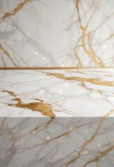 White marble countertop with luxurious gold veining, prestigious material, custom-made