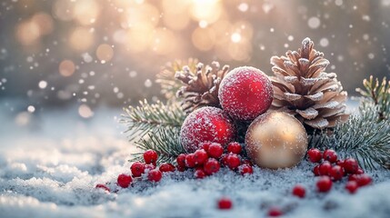 Obraz premium Christmas banner, red and gold. Empty space for text.