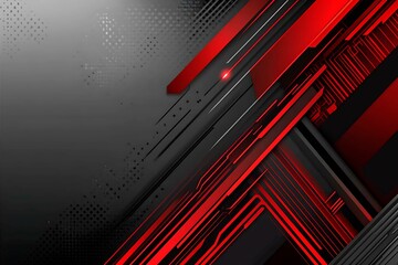 Obraz premium Dynamic technology-inspired abstract background with sharp red, black, and silver lines, creating a sleek and futuristic digital design.