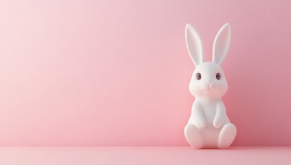 Obraz premium Adorable White Bunny on Pink Background: Easter Delight