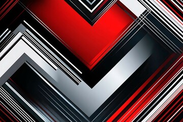 Obraz premium Dynamic technology-inspired abstract background with sharp red, black, and silver lines, creating a sleek and futuristic digital design.