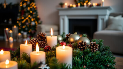 christmas tree with candles and decorations