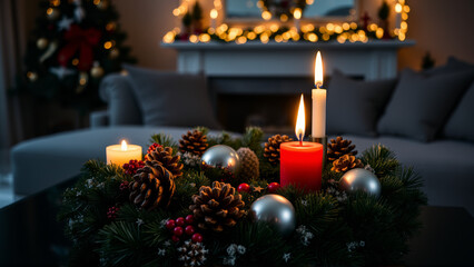 christmas tree with candles and decorations