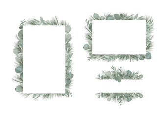 Watercolor Eucalyptus and Greenery Frame Set – Elegant Sage Green Botanical Borders for Weddings and Invitations
