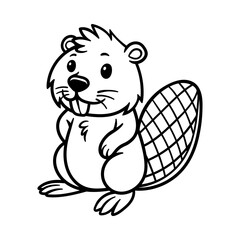 cartoon character of fun beaver chillin isolated drawing line art style sketch classic vintage design illustration