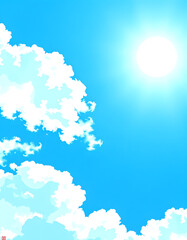 Grunge background of a sunny blue sky, doodle art, with white tones