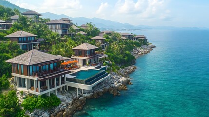 A vast ocean villa complex with interconnected bungalows each with private infinity pools built over crystal-clear water.