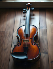 Retro vintage violin on a wooden, Side lit, with white tones
