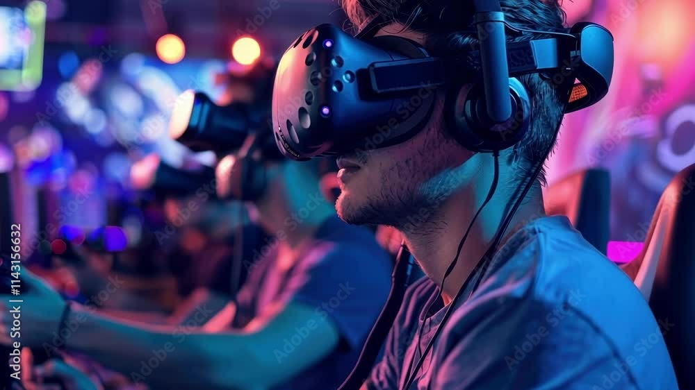 Poster hazy view of virtual reality gamers lost in their own worlds
