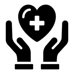 Hand holding health glyph icon for blood donation and nursing care