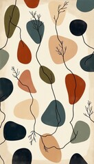 Fototapeta premium A calming and minimalist pattern featuring organic shapes and delicate lines in earthy tones. Perfect for home decor, textiles, and packaging design.