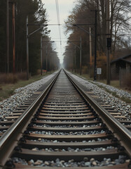 Fototapeta premium Retro toned rural railroad tracks, dinamic scene, with white tones