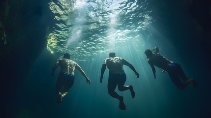 Four adventurers swimming through an underground river in Mexicos cenotes racing against the clock.