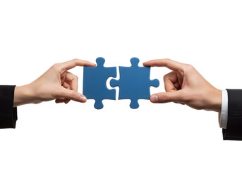hand with piece of puzzle on transparent background, png