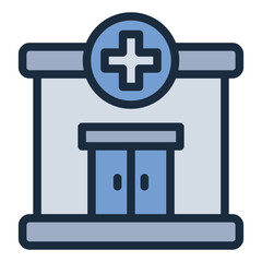 Hospital clinic building filled line icon for healthcare and nursing services