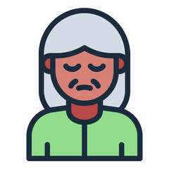 Elderly old woman avatar filled line icon for nursing and geriatric care