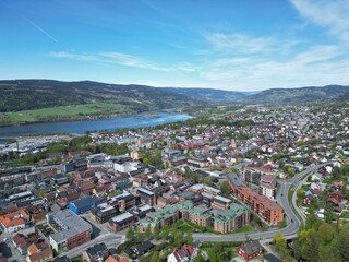 Spring in Lillehammer, aerial drone photo