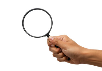 hand holding a magnifying glass on transparent background, png