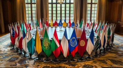 International flags around large conference table.