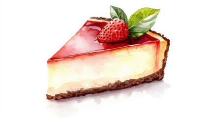 Rich and decadent cheesecake slice with strawberry and mint leaves