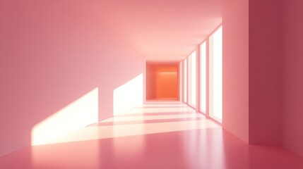 Fototapeta premium A serene, minimalistic corridor bathed in soft pink light, creating a calming atmosphere.