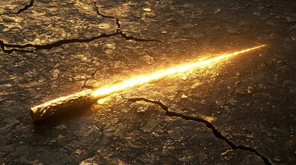 Psychology Emotions Motivation A glowing golden sword resting on cracked ground.