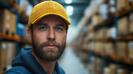 A dedicated worker in a warehouse setting, showcasing professionalism.