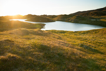 beautiful icelandic landscape in the shine of the midnight sun
